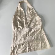 EXPRESS Medium Silk Beige Halter Blouse Surplice V Neck Vintage Y2K