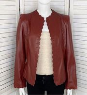 Bella Pelle Vintage Scallop Edge Lambskin Leather Jacket Brick Red Small