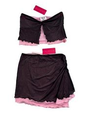 Beginning Boutique - Taytum Black Frill Mesh Mini Skirt and Tube Top in Pink and