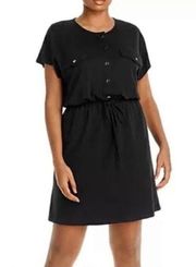Aqua | NWT Button Front Jersey Knit Mini Dress in Black