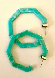 Teal Tortoise Shell Hoop Earrings 