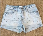 Bullhead Denim Co  Jean Shorts "High Rise Short Short" Light Blue with Rivets-3