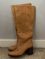 J. Crew Sadie Light Tan Tall Knee High Leather Boots Block Heel Women's 6.5