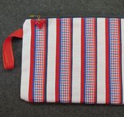 Red White Blue Checkered Ribbon Zippered Tote Makeup bag Toiletries Kit