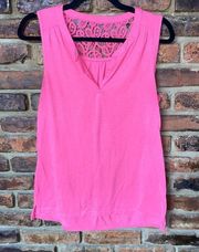 Sonoma Pink Sleeveless Crochet Lace V-Neck Tank Top Women's Size Medium