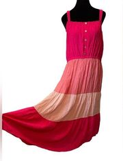 NEW Robert Louis Plus Size Barbie Boho Preppy Pink Tiered Colorblock Midi Dress