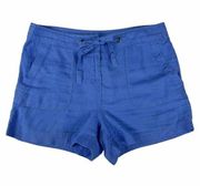 St Tropez West Shorts Size 8 Blue Linen Drawstring Waist Pockets High Rise