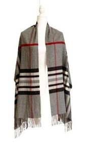 Cashmink V. Fraas Scarf Gray Black Red Checked Wrap 100% Acrylic Hypo Allergenic