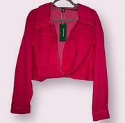 SHEIN EZwear Plus Hot Pink Flap Pocket Twist Hem Crop Blouse