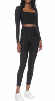 Adam Selman Sport Crystal Embellished Stretch Black Leggings size large