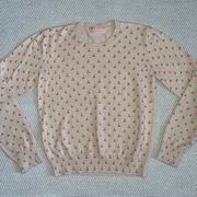 Tan Cherry Pattern Crewneck Knit Sweater Sz Sm