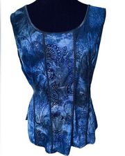 Sami & Jo Blue Black Tie Dye Velvet Lace Boho Hippie Goth Witchy Floral Top