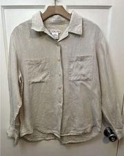 100% Pure Irish Linen Talbot’s Beige Shirt Size 12 Long Sleeve Button Up Blouse