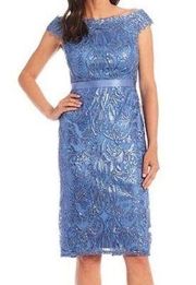 Tadashi Shoji Dress Periwinkle Blue Haya Sequin Embroidered Dress Sz 4 NWT