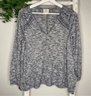 Knox Rose Waffle Knit Embroidered Shirt Top * Gray * Small