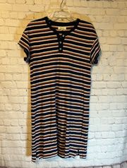 Striped Henley Tee Dress, M