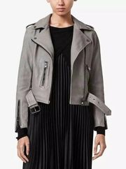 All Saints Balfern Biker Leather Jacket Grey