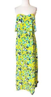 Alice & Trixie silk floral maxi dress yellow blue sz M