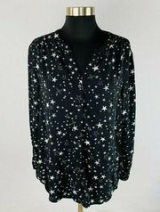 Beach Lunch Lounge Womens Large L Star Print Button Down Long Sleeve Shirt