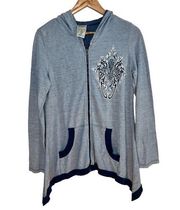 Vocal Light Blue Sweatshirt L Womens Graphic Hooded Full Zip Pockets Casual Y2K