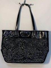 Nine & Co Embossed Roses Dual Handle Strap Shoulder Bag Black