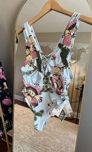 AGUA BENDITA Floral Beaded One-Piece Swimsuit NWT Size Medium