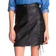 NWOT Karl Lagerfeld Paris Faux Leather Lace Up Mini Skirt Black Size 4