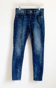 Express Pearl Embellished Blue Denim Mid Rise Ankle Legging 4