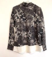 NEW NWT SIMPLY VERA VERA WANG Funnel Neck Cozy 2Fer Top Gray Floral Long Sleeve