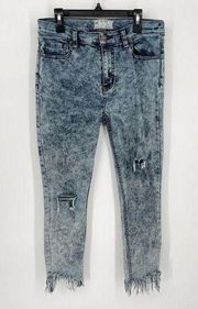 Free People Women's Acid Wash Distressed Frayed Jeans Ankle Hem Size 27 Blue