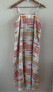 NWT Lou & Grey Ikat Stripe Pocket Midi Dress Orange Pink Flowy Playful Striped M