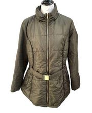 Susan Graver Puffer Jacket with Matching Belt Army Green Size Large