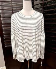 Weatherproof Vintage Women's Gray/Cream Stripped Long Sleeve Ribbed Top XL NWT