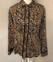 Womens Buton Up Dress Shirt 12 Cheetah Print w/ Purple Tuxedo Style