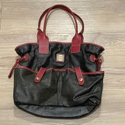 Dooney & Bourke 2 Pocket Satchel Tote Bag PVC Like Material Black/Red 15"x12"