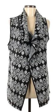 Society Girl Womens Medium Grey & Black Bohemian Tribal Aztec Patterned Cardigan