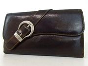 Brown Leather Long Bifold Buckle Accent Wallet