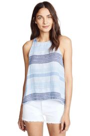 Anthropologie  Blue Striped Raw Fringe Hem Swing Tank Top