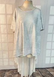 Ashley Stewart silver short sleeve long flowy back blouse size 30