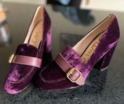 Sam Edelman Velvet Velour Maroon Buckle Heels Size 7.5