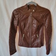 Express Brown Quilted Sleeves Zip Vegan Leather Moto Women's Jacket Size XS