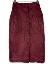 Walter Baker Sz 4 Red Burgundy Women's Lambskin Leather Button Down Midi Skirt