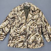 Rafaella Women Jacket Size M Tan Stretch Preppy Print Classic Buttons 3/4 Sleeve