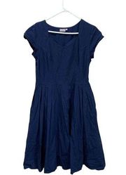 ESHAKTI Navy Blue Cotton Fit-And-Flare Dress Sweetheart Neckline Size 12