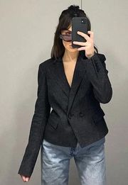 Black Gold Wool Plaid Double Breasted Blazer