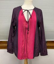 M // Dylan Purple and Pink Tie V-Neck Long Sleeve Top