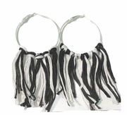 Boho Fringe Tassel Hoop Statement Earrings Black White Silver Tone Big Festival