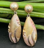 Vintage PARK LANE Textured Brushed Gold-tone Reef Themed Teardrop Earrings