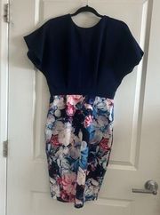 Paper Dolls London Size 6 Blue Floral Knee Length Dress Dolman Sleeve