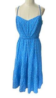 Womens Vineyard Vines 4 Tile Printed Tiered Dress Blue Removable Belt Size 8